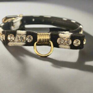 Zebra Stripe Clear Crystal Jewel Bow Dog Collar - Fits 9-11” Neck, Made in USA